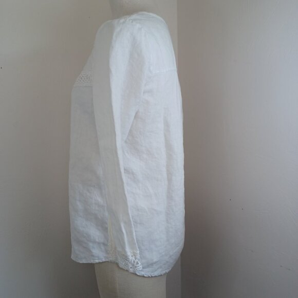Elena Baldi Blouse White Linen Popover Tunic Lace Detail Womens Small - Picture 7 of 12